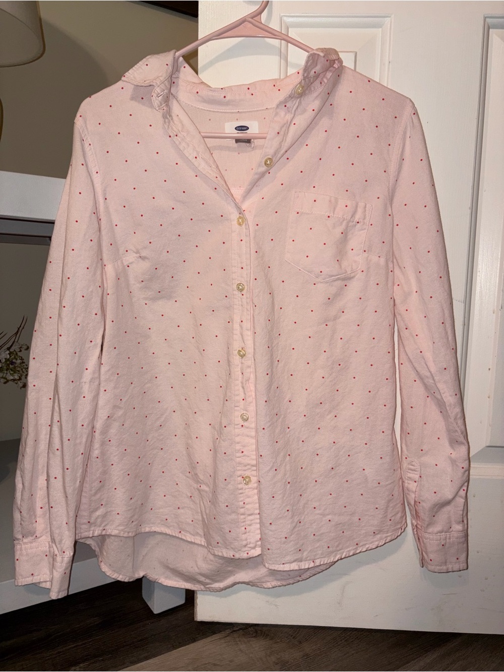 Old Navy Light Pink Button-Down Shirt with Red Dot Print